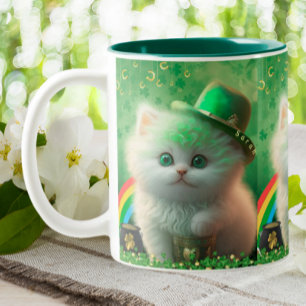 Cute St patricks day Cat Rainbow Guld Personlig Två-Tonad Mugg