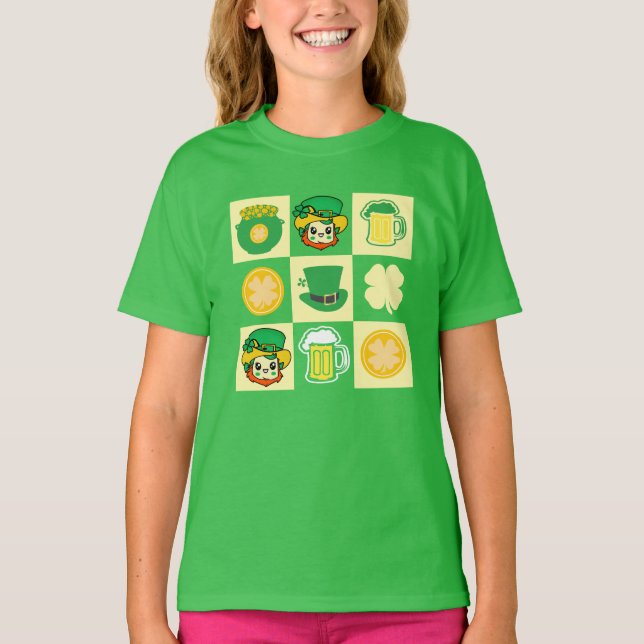 Cute St. Patrick's Day Checkerboard Kids T-Shirt (Framsida)