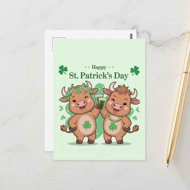 Cute St patricks day Cows Vykort (Fram/Back In Situ)
