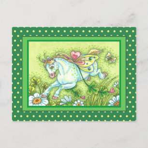 CUTE ST. PATRICK'S DAY FLYING IRISH PONY, FAIRY HELG VYKORT