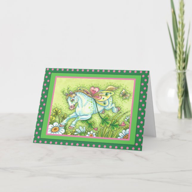 CUTE ST. PATRICK'S DAY FLYING IRISH PONY, FAIRY HELGKORT (Framsida)
