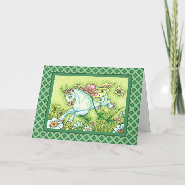 CUTE ST. PATRICK'S DAY FLYING IRISH PONY, FAIRY HELGKORT (Framsida)