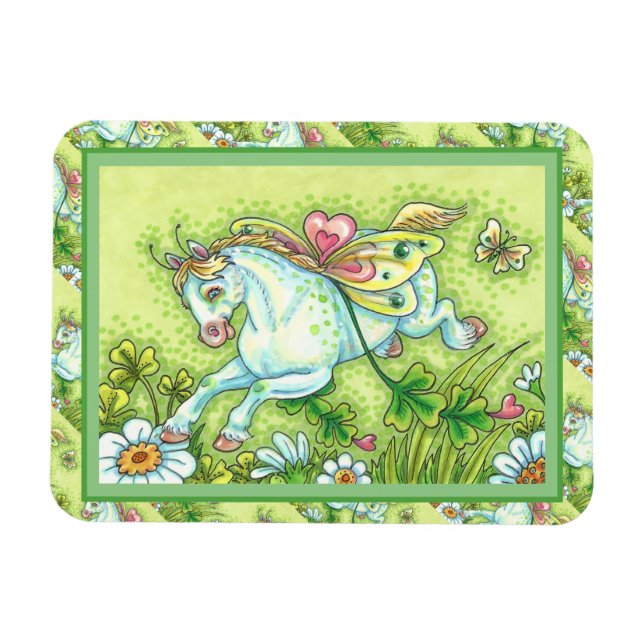 CUTE ST. PATRICK'S DAY FLYING IRISH PONY, FAIRY MAGNET (Horisontell)