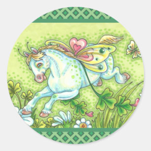 CUTE ST. PATRICK'S DAY FLYING IRISH PONY, FAIRY RUNT KLISTERMÄRKE