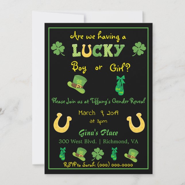 Cute St. Patrick's Day Gender Reveal Inbjudningar (Framsida)