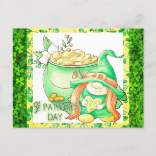 Cute St patricks day Gnome Girl Grönt Shamrock Vykort