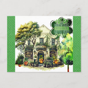 Cute St patricks day Gnome Irish Pub Pub Vykort