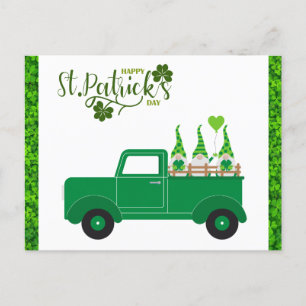 Cute St patricks day Gnome Shamrock Grönt Lastbil Vykort