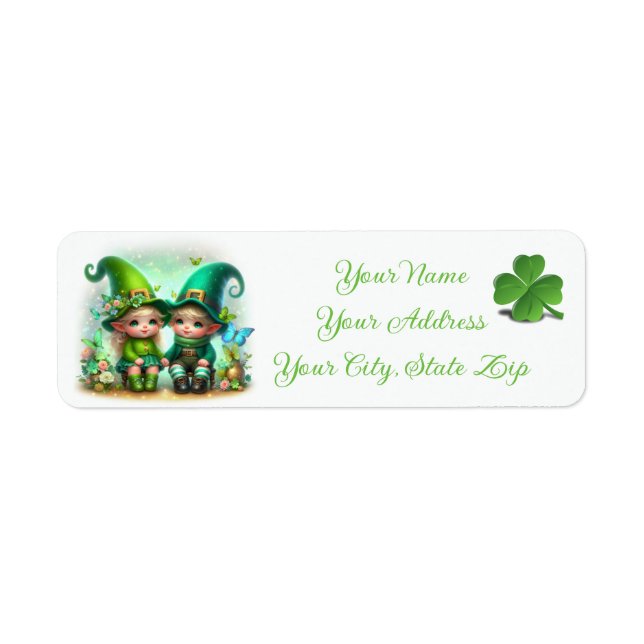 Cute St. Patrick's Day Gnomes Returadress Etikett (Framsidan)