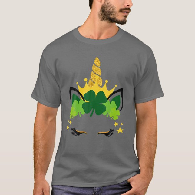 Cute St patrick's day Graphic Unicorn Horn Shamroc T Shirt (Framsida)