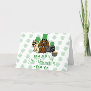 Cute St Patrick's Day Hundar Leprechaun Hats Puppy Helgkort