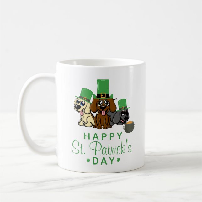 Cute St Patrick's Day Hundar Leprechaun Hats Puppy Kaffemugg (Vänster)