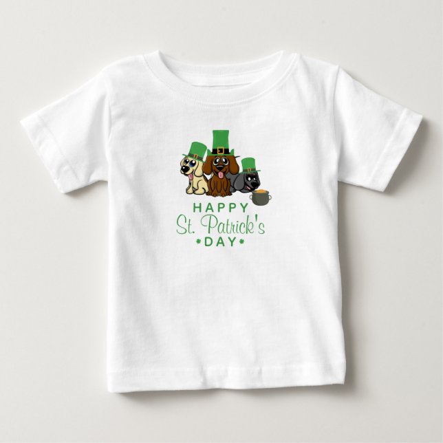 Cute St Patrick's Day Hundar Leprechaun Hats Puppy T Shirt (Framsida)