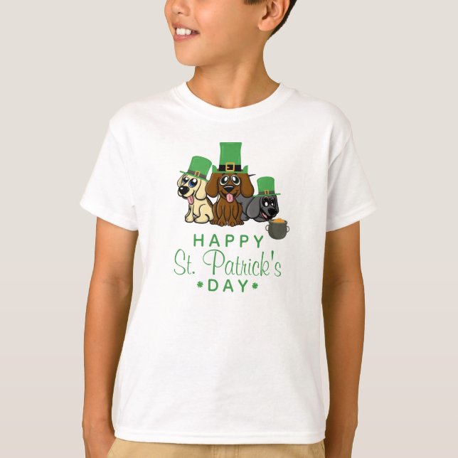 Cute St Patrick's Day Hundar Leprechaun Hats Puppy T Shirt (Framsida)
