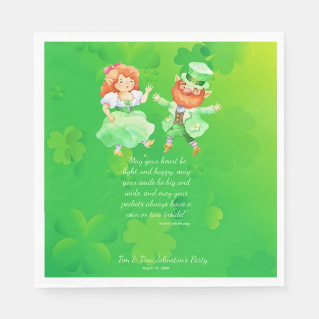 Cute St. Patrick's Day Irish Elves Dancing Jig Pappersservett (Framsidan)
