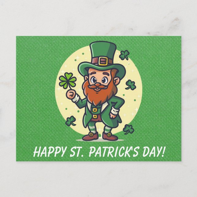 Cute St patricks day Irish Leprechaun Shamrock Vykort (Framsida)