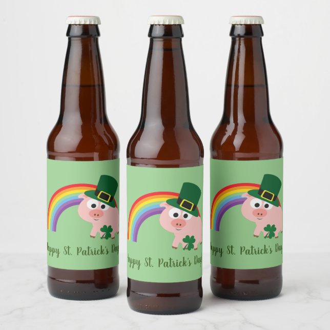 Cute St. Patrick's Day Leprechaun Gris Ölflaska Etikett (Flaskor)