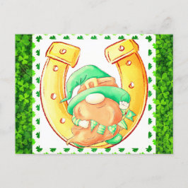 Cute St patricks day Lucky Gnome Grönt Shamrock Vykort
