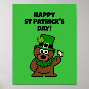 Cute St Patrick's Day poster with leprechaun bear