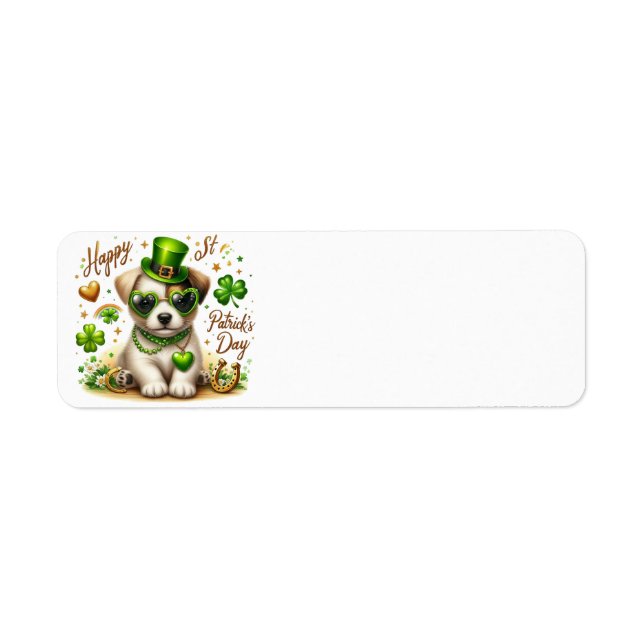 Cute St. Patrick's Day Puppy retur-adressetikett Returadress Etikett (Framsidan)