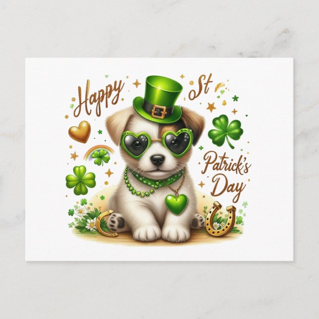 Cute St. Patrick's Day Puppy-vykort Helg Vykort (Framsida)