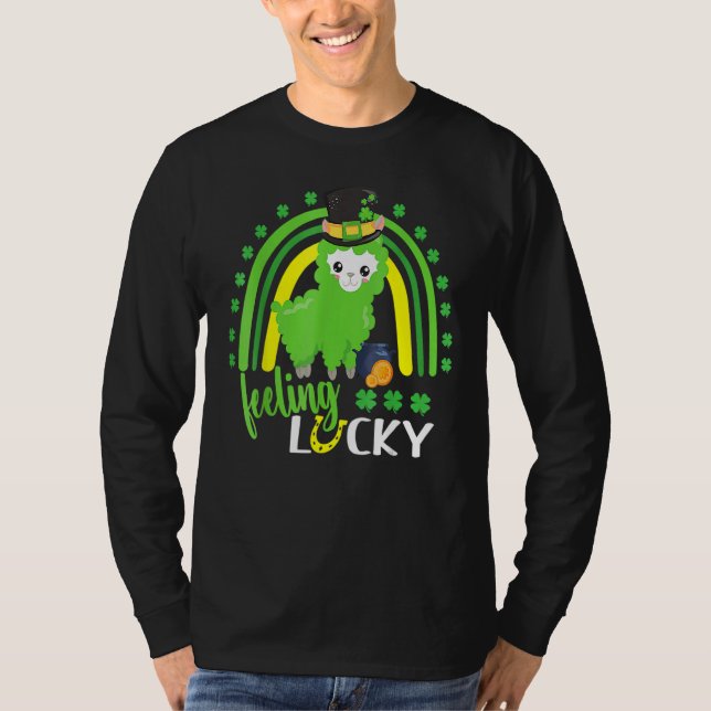 Cute St Patricks Day Rainbow Llama Feeling Lucky S T Shirt (Framsida)