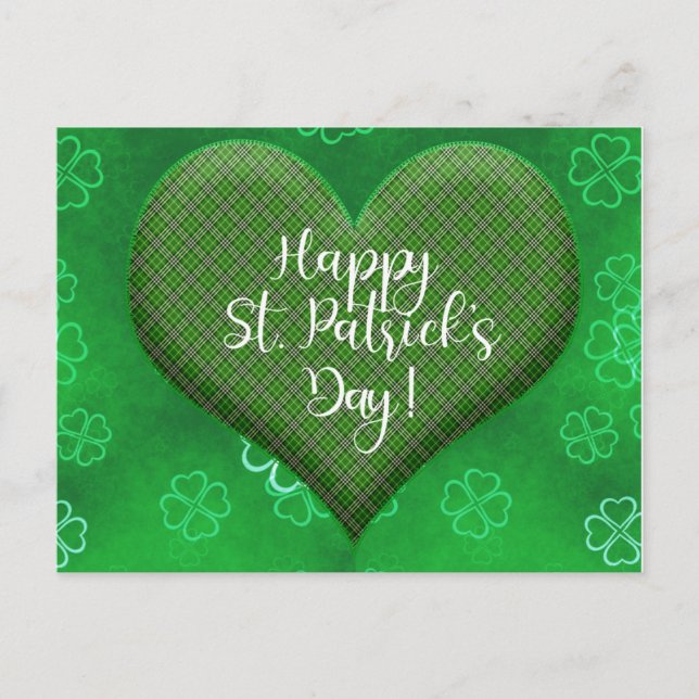 Cute St patricks day Shamrock Heart Kärlek Vykort (Framsida)