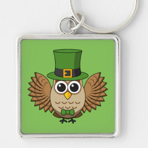 Cute St patrick's day Tecknad Fyrkantig Silverfärgad Nyckelring