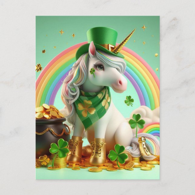Cute St Patricks Day Unicorn Vykort (Framsida)