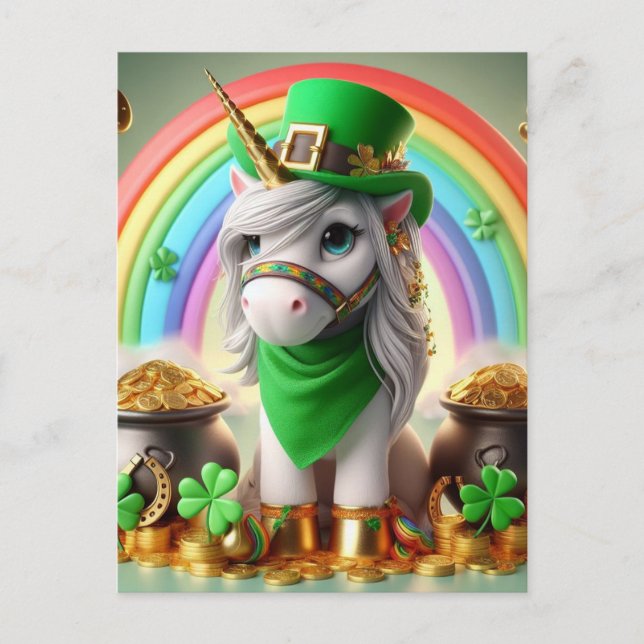 Cute St Patricks Day Unicorn Vykort (Framsida)