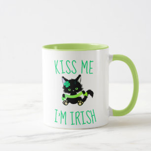 Cute St. Patrick's Kiss Me Jag är Irish Cat Mugg