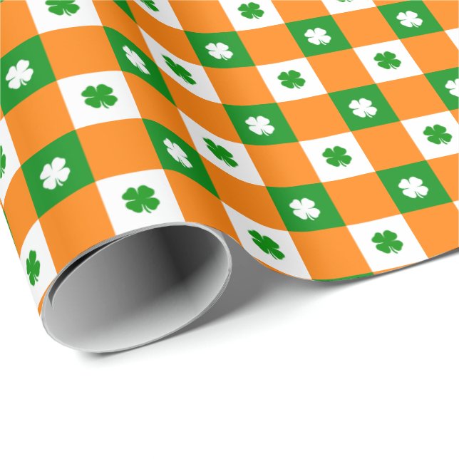 Cute St Patrick's Lucky Klöver Grönt Orange Play Presentpapper (Rullad Hörn)