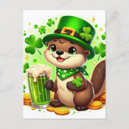 Cute St. Patricks Otter Grönt Beer Vykort
