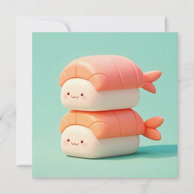 Cute Stacked 3D Clay Shrimp Nigiri Sushi Postcard (Framsida)