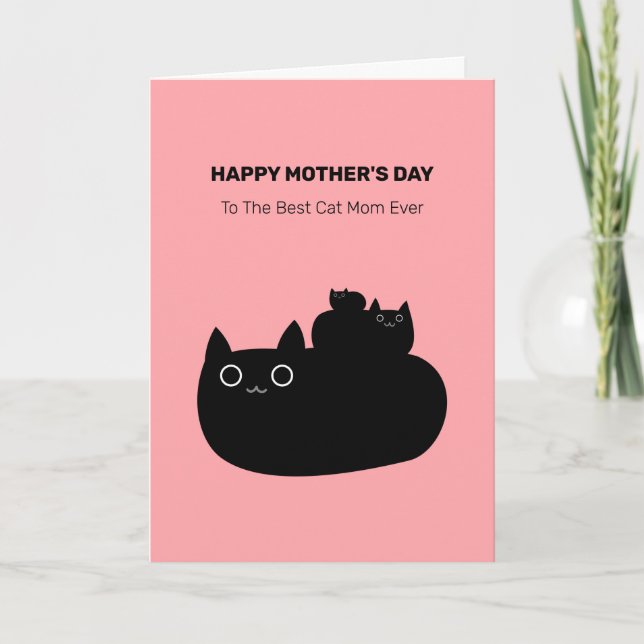 Cute Stacks Svarta katter Cat Mamma Mors dag Kort (Framsida)