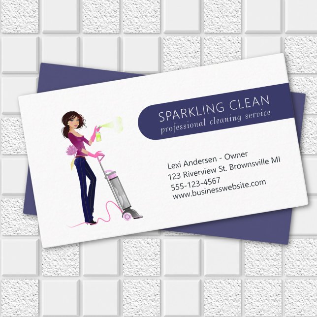 Cute Städning Maid Vacuum House Clean Service Visitkort (Skapare uppladdad)