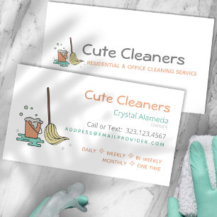 Cute Städning Service Mop + Bucket-Affärskort Visitkort