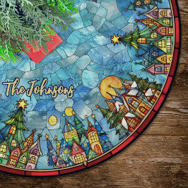 Cute stained glass houses custom christmas julgransmatta borstad polyester