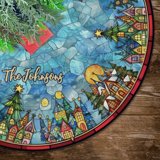 Cute stained glass houses custom christmas julgransmatta borstad polyester (Skapare uppladdad)