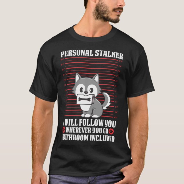 Cute Stalking Husky Mugg Shot Animal T Shirt (Framsida)