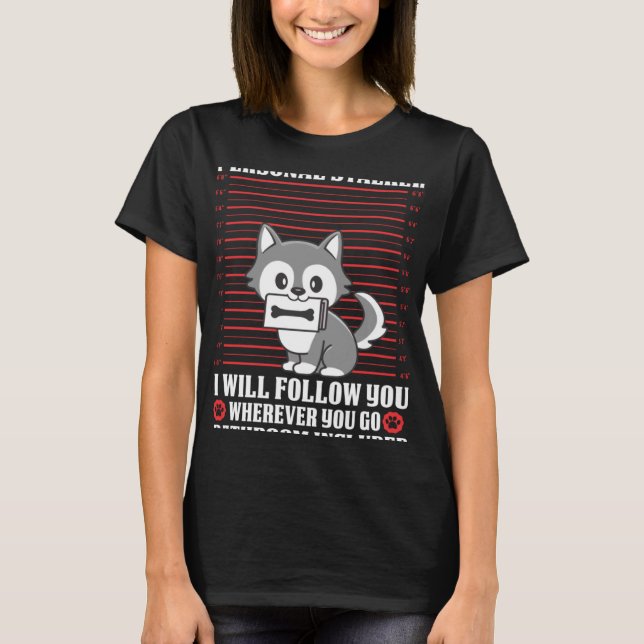 Cute Stalking Husky Mugg Shot Animal T Shirt (Framsida)