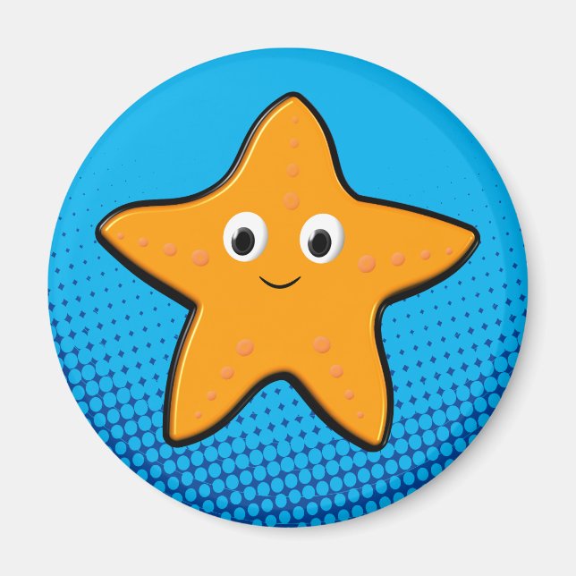 Cute Starfish Teckning Blue Ocean Magnet (Framsidan)