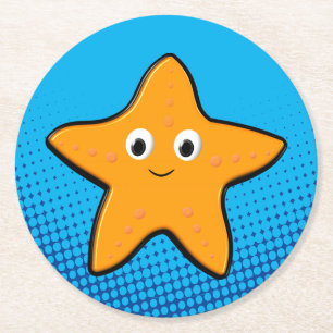 Cute Starfish Teckning Blue Ocean Underlägg Papper Rund