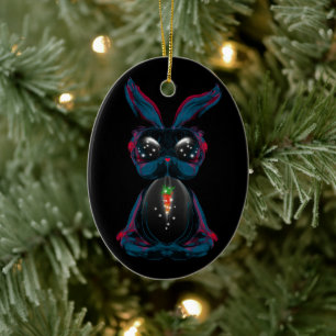 Cute Starlight Ögon Bunny i Yoga Pose Meditation Julgransprydnad Keramik