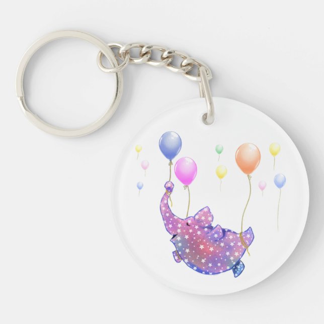 Cute Starry Elephant som flyger med färgstarka bal (Framsidan)