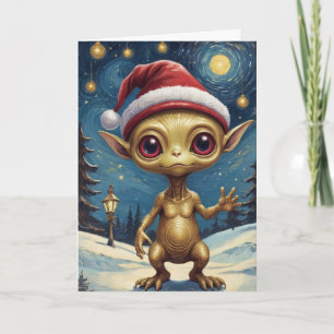 Cute Starry Night Alien Retro jul Kort