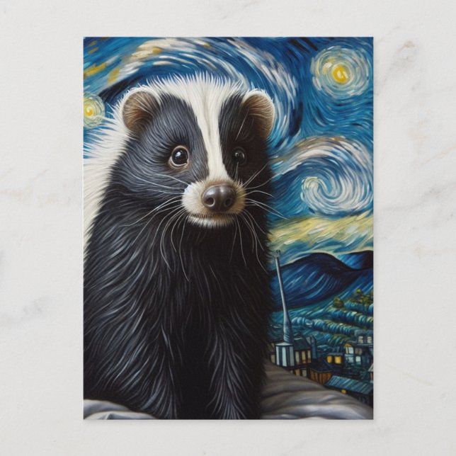 Cute Starry Night Skunk Van Gogh Vykort (Framsida)