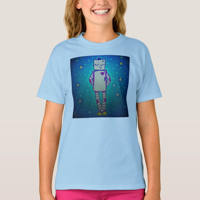 Cute Starry Robot Girls Shirt Tee (Framsida)