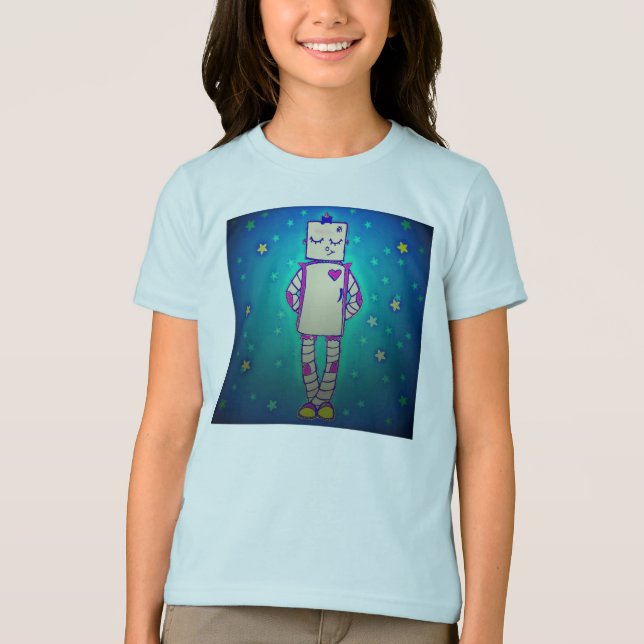 Cute Starry Robot Girls Shirt Tee Shirt (Framsida)