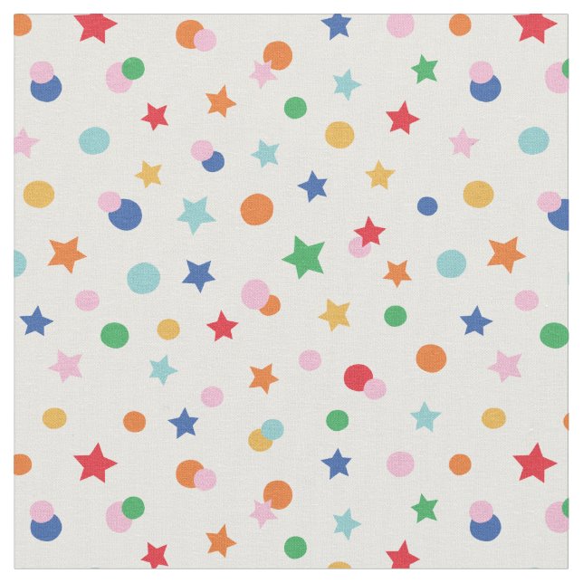 Cute Stars and Dots-konfekti på vitt Tyg (Närbild)